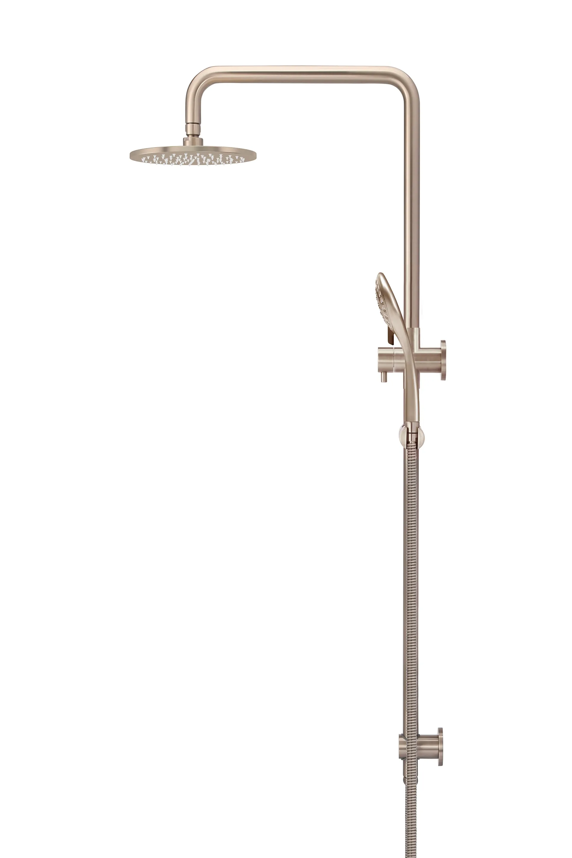 Round Combination Shower Rail 200mm Rose, Three Function Hand Shower - Champagne