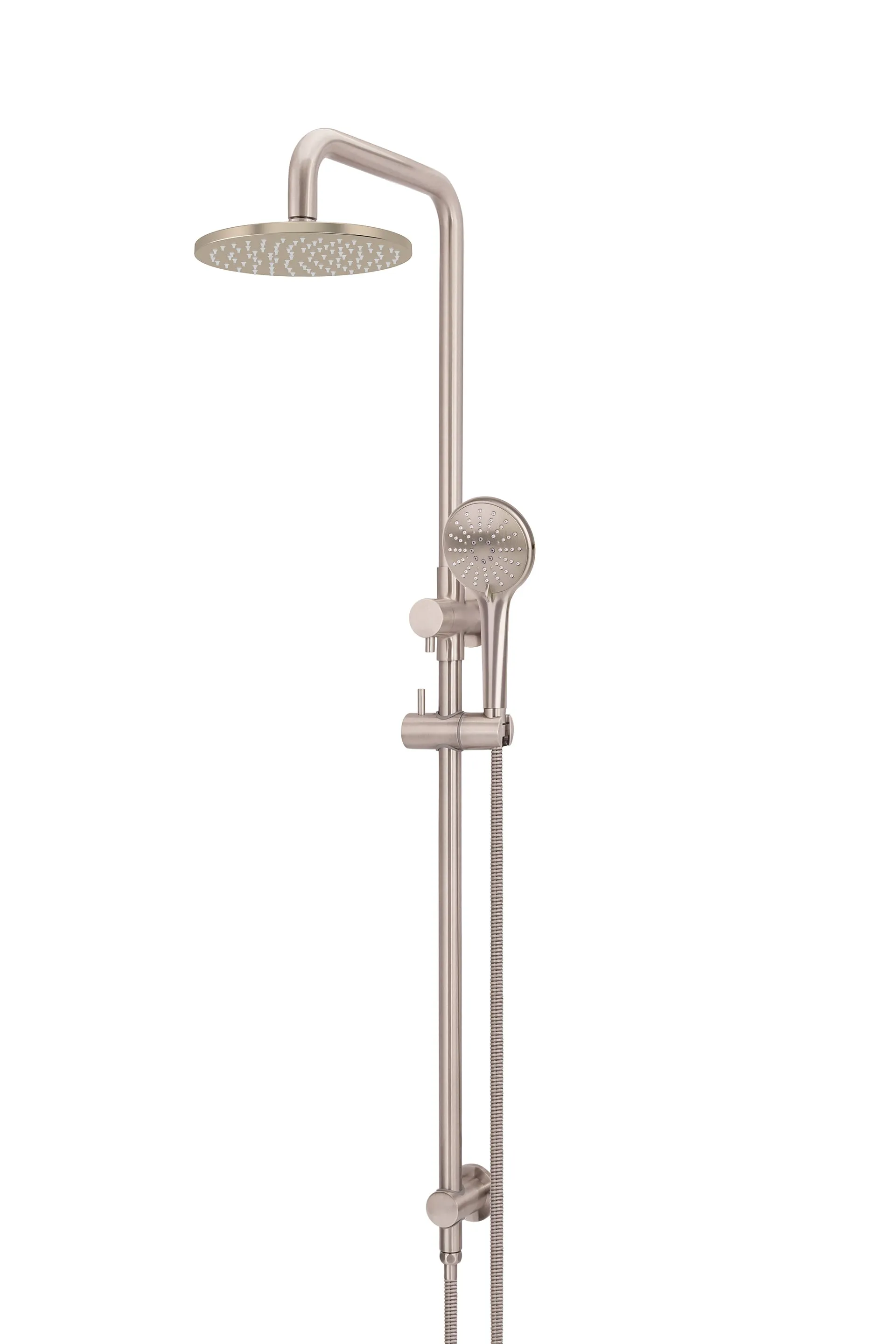 Round Combination Shower Rail 200mm Rose, Three Function Hand Shower - Champagne