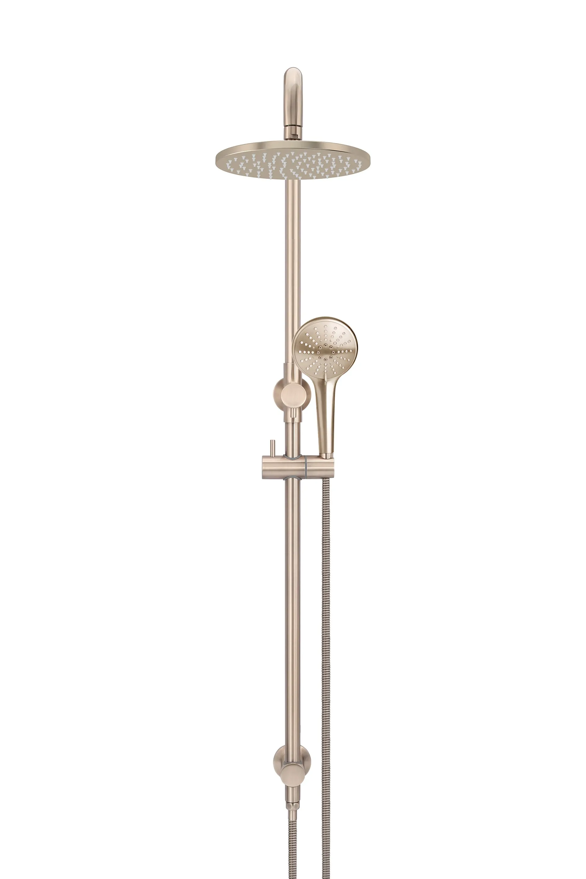 Round Combination Shower Rail 200mm Rose, Three Function Hand Shower - Champagne