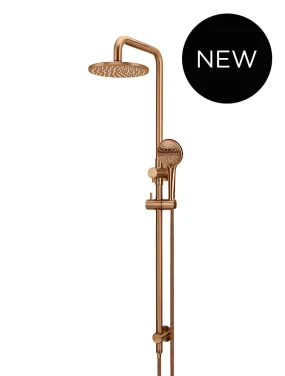 Round Combination Shower Rail 200mm Rose, Three Function Hand Shower - Lustre Bronze