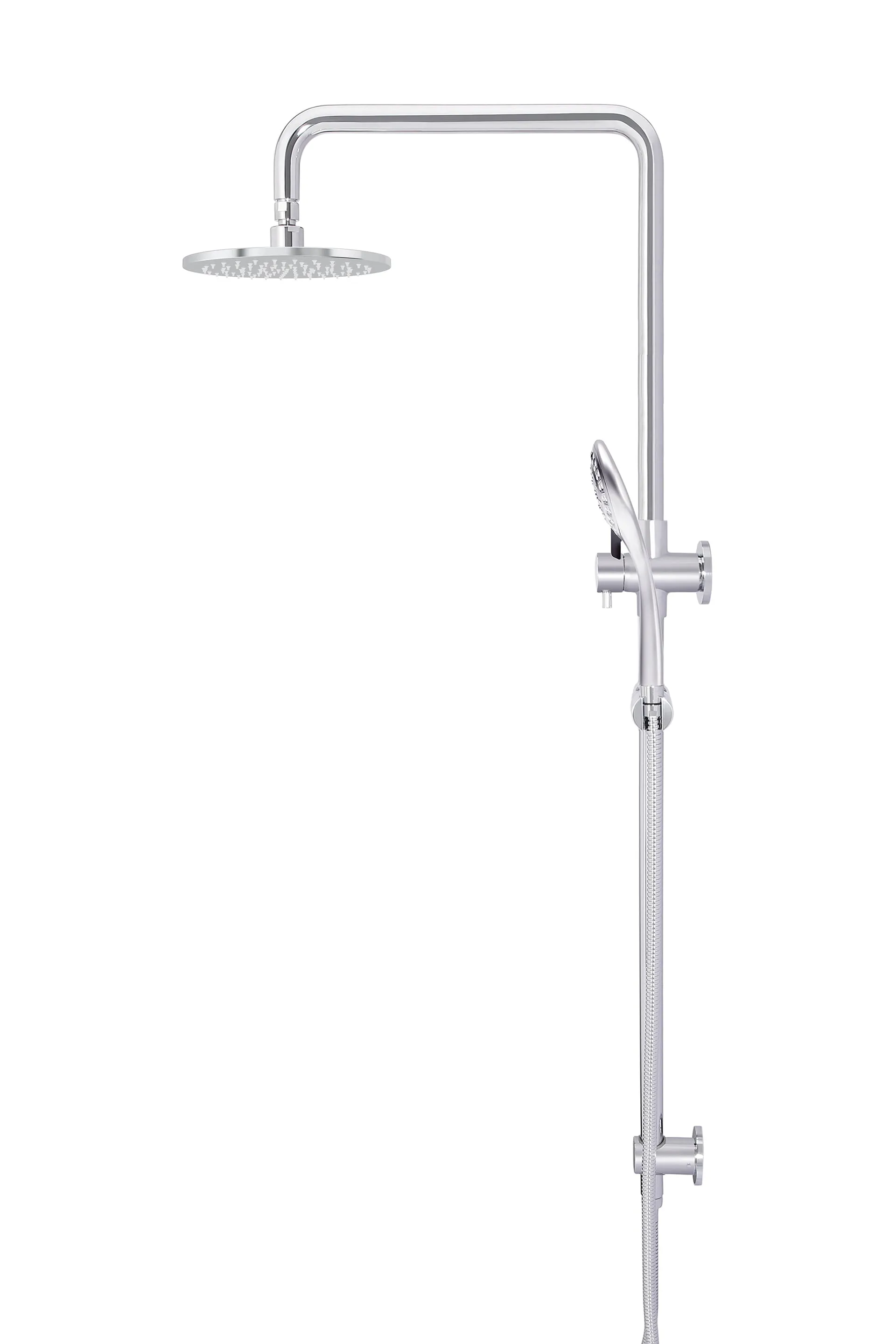 Round Combination Shower Rail, 200mm Rose, Three-Function Hand Shower - Polished Chrome