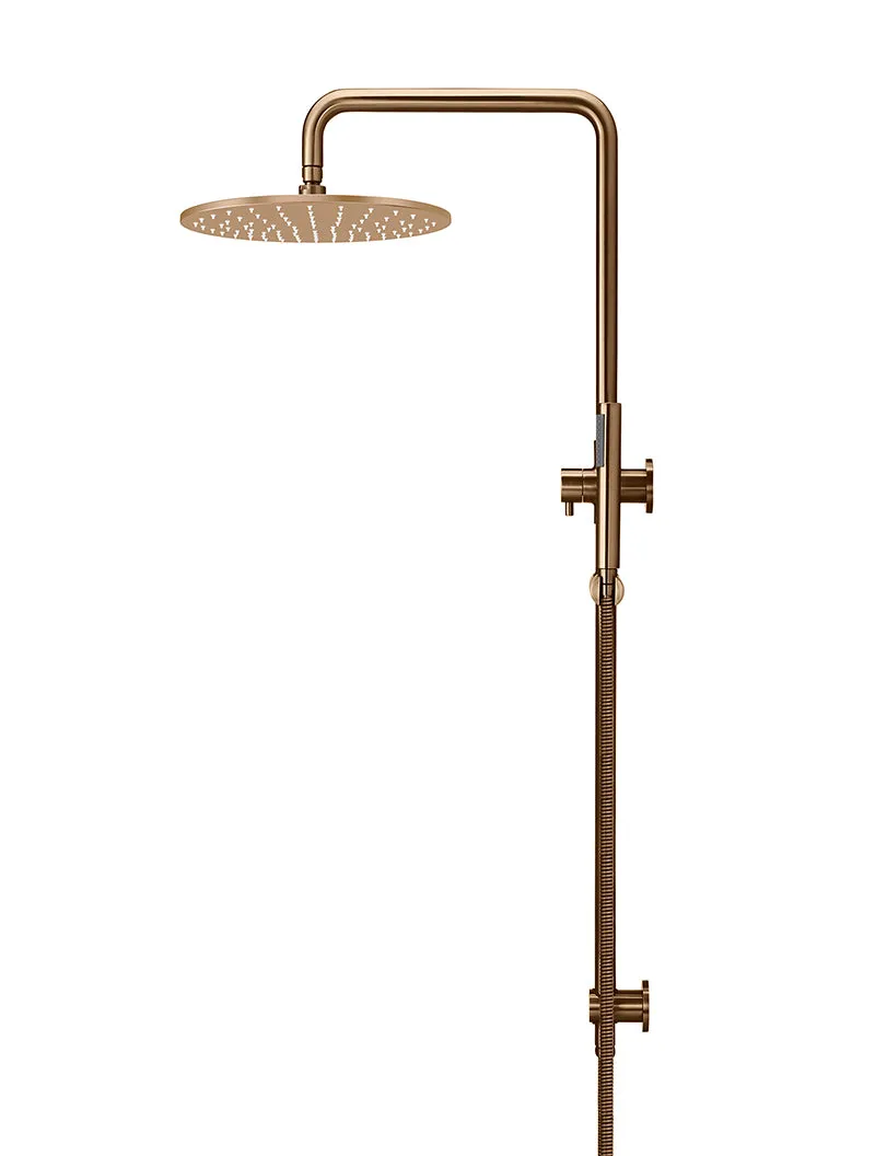 Round Combination Shower Rail, 300mm Rose, Single Function Hand Shower - Lustre Bronze