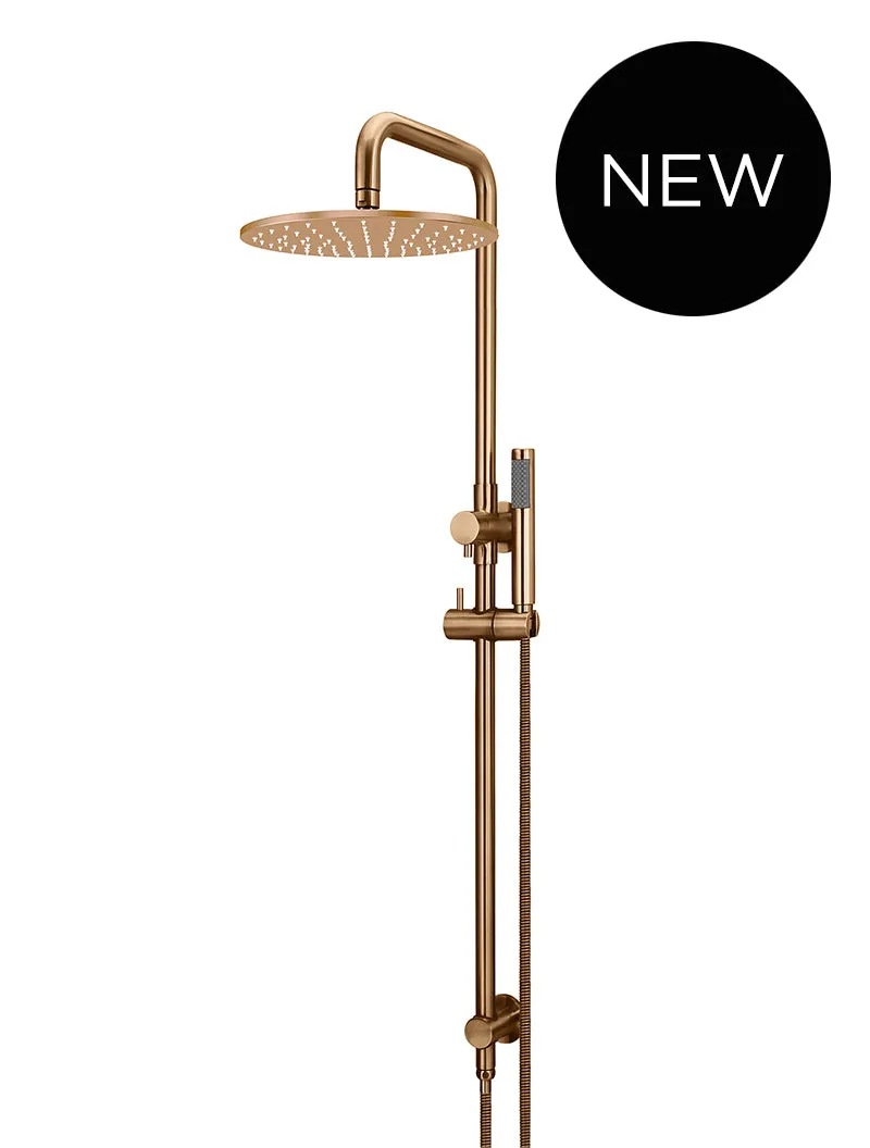 Round Combination Shower Rail, 300mm Rose, Single Function Hand Shower - Lustre Bronze