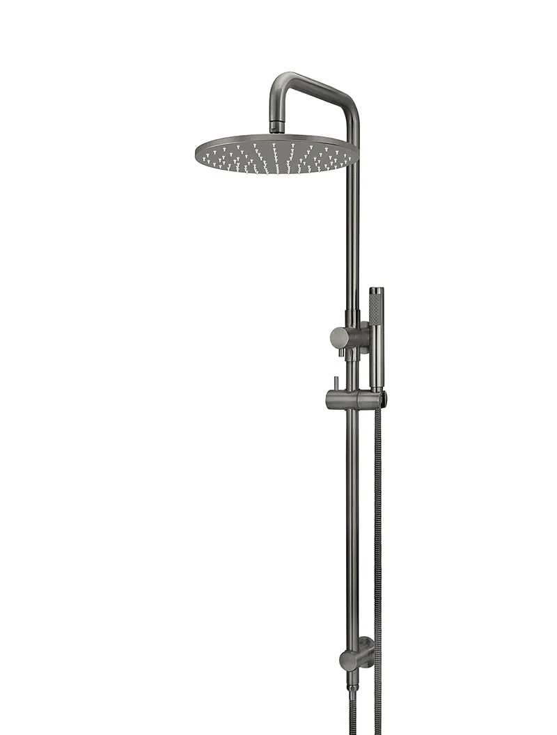 Round Combination Shower Rail, 300mm Rose, Single Function Hand Shower - Shadow Gunmetal