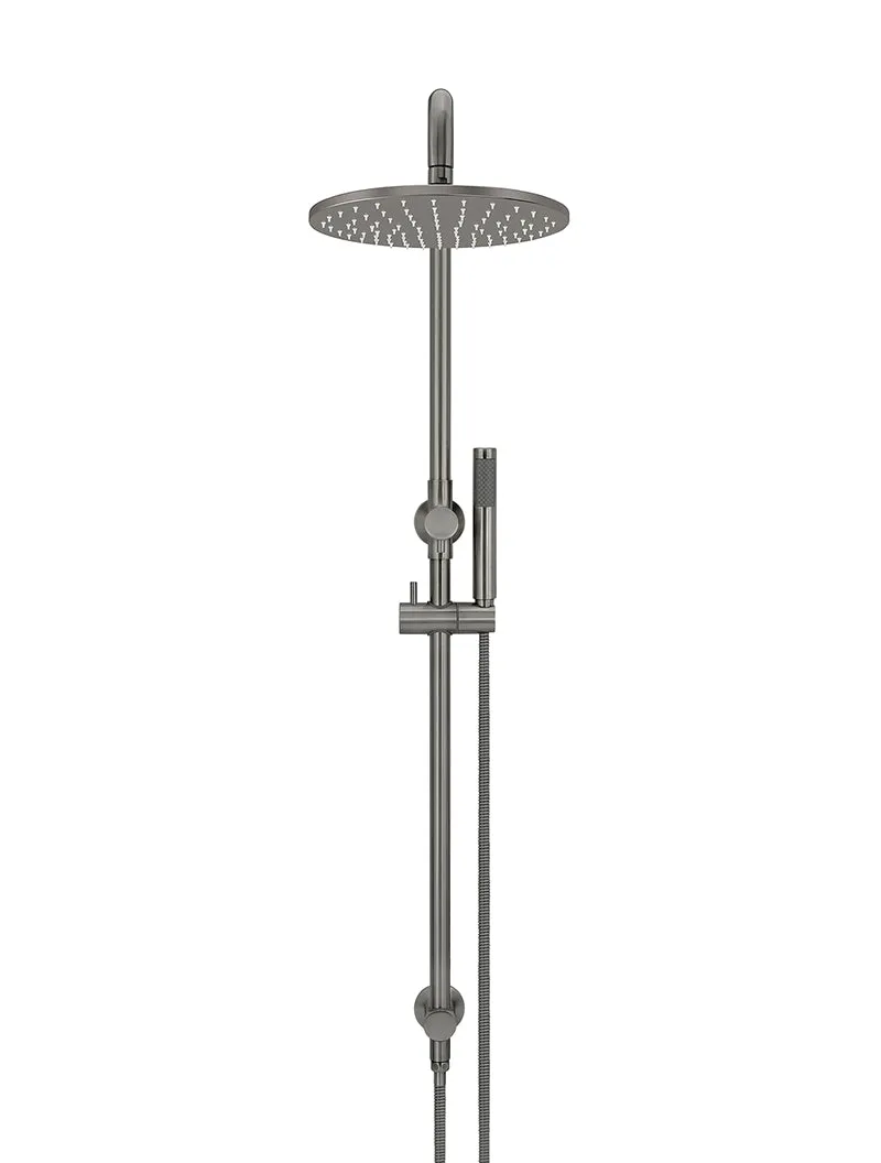 Round Combination Shower Rail, 300mm Rose, Single Function Hand Shower - Shadow Gunmetal