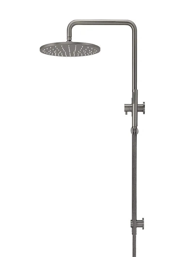 Round Combination Shower Rail, 300mm Rose, Single Function Hand Shower - Shadow Gunmetal