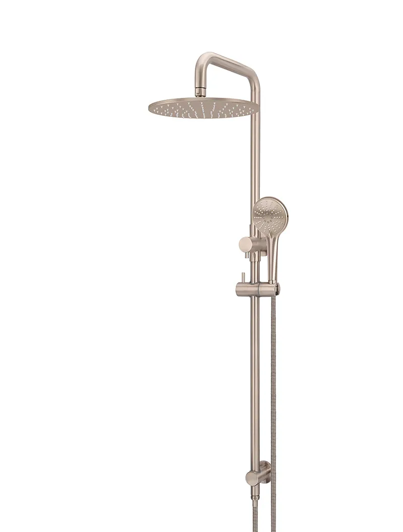 Round Combination Shower Rail 300mm Rose, Three Function Hand Shower - Champagne