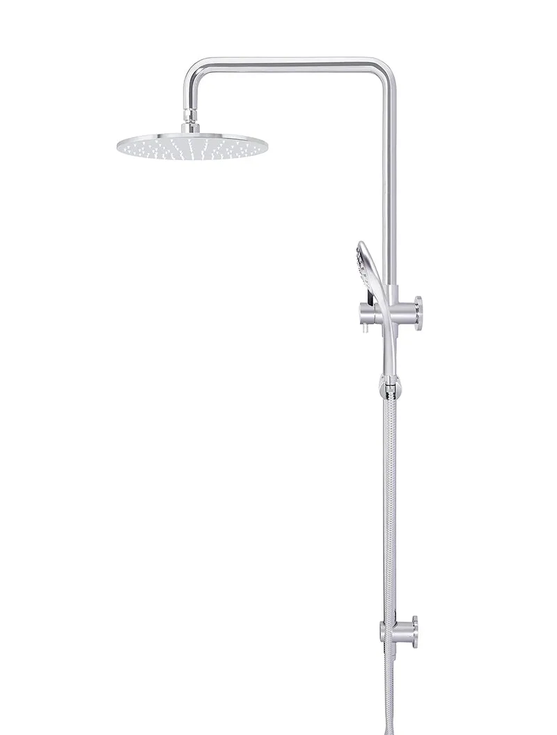 Round Combination Shower Rail 300mm Rose, Three Function Hand Shower - Polished Chrome