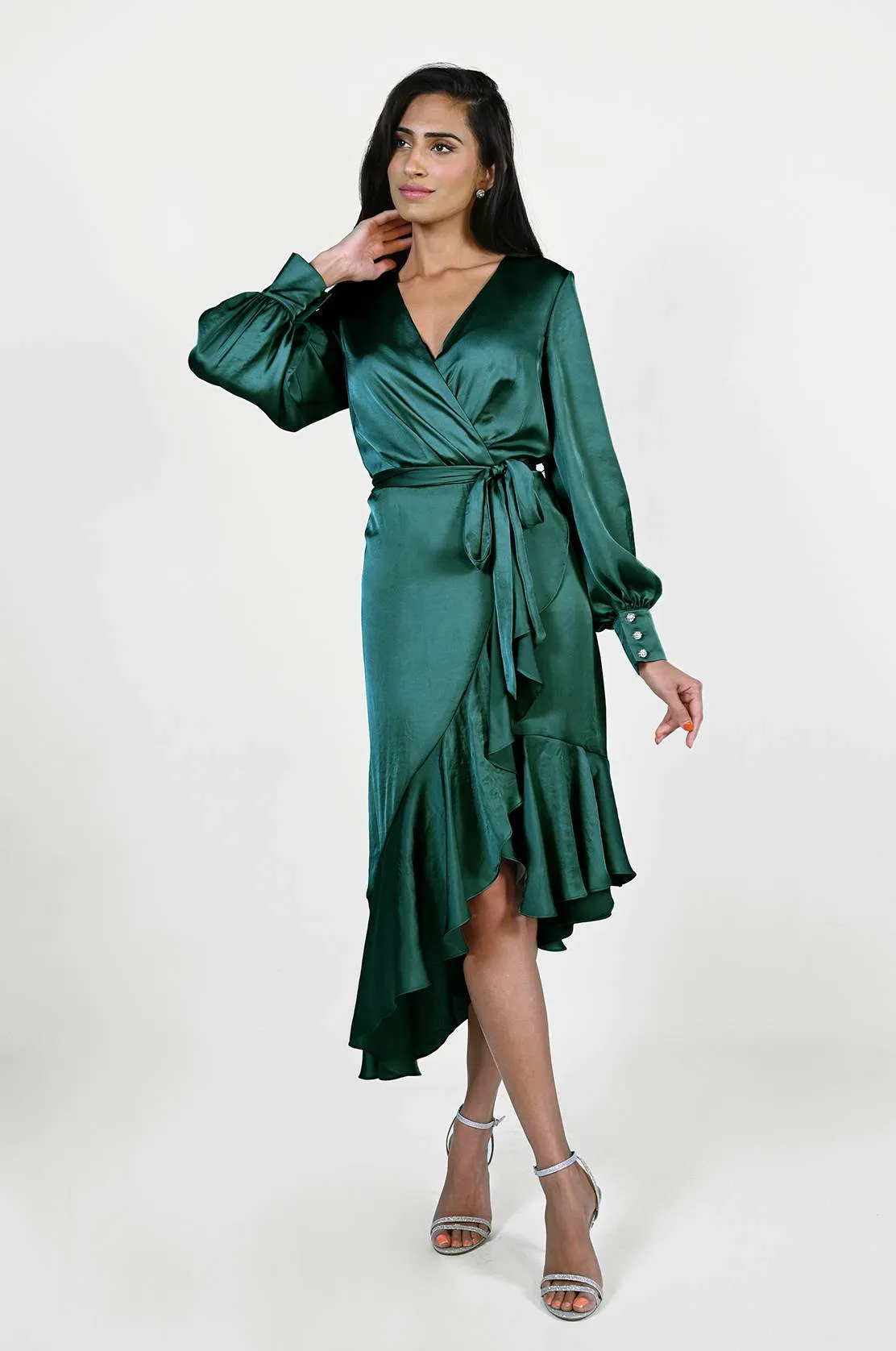 SATIN WRAP DRESS