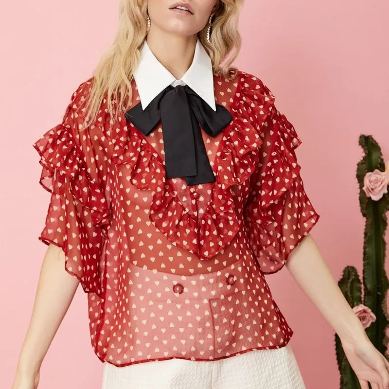 Scarlet Whistle Ruffle Bow Blouse