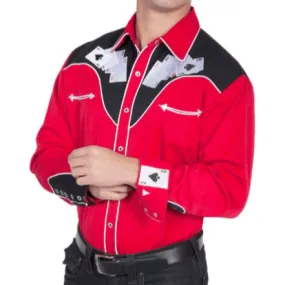 Scully Men's Red and Black Four Ace Embroidery Western Shirt P-686