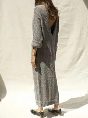 Sexy Open Back Long Sleeve Knitted Sweater Dress