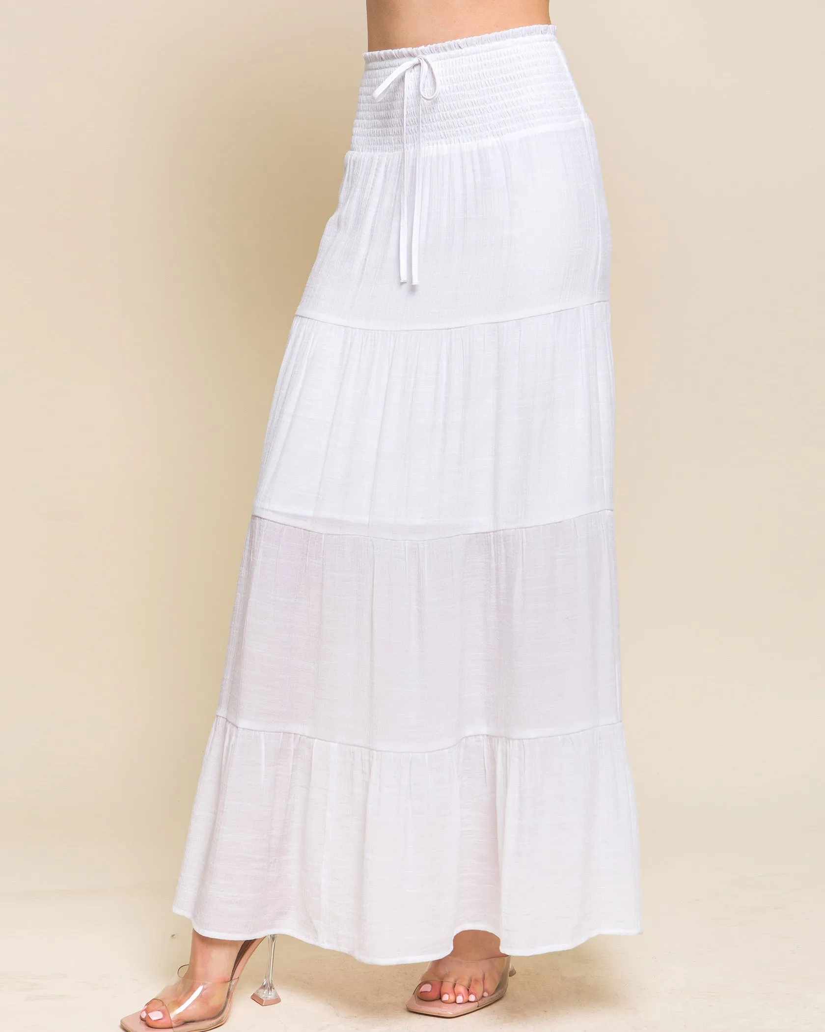 SMOCKED MAXI SKIRT