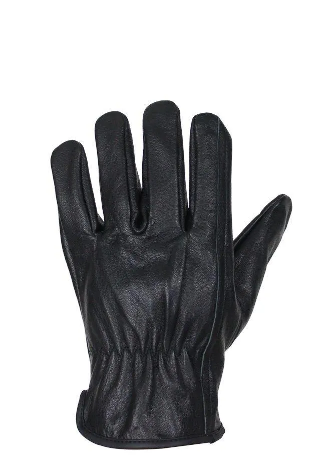 Snug Fit Deer Skin Leather Gloves W/ Creased Wrists - Black, GLD101-22-DL