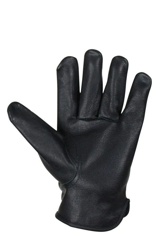 Snug Fit Deer Skin Leather Gloves W/ Creased Wrists - Black, GLD101-22-DL