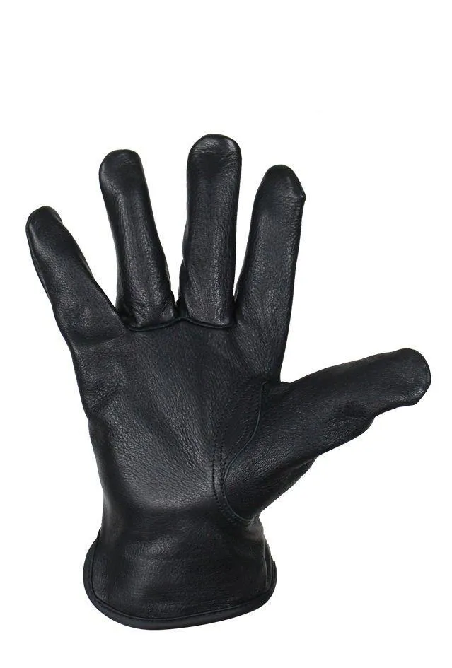 Snug Fit Deer Skin Leather Gloves W/ Creased Wrists - Black, GLD101-22-DL