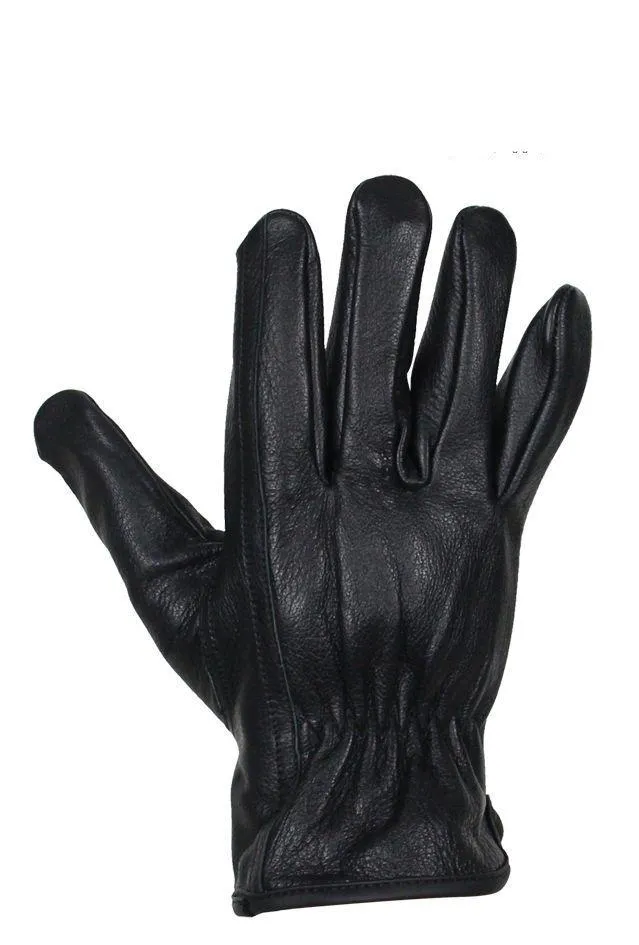 Snug Fit Deer Skin Leather Gloves W/ Creased Wrists - Black, GLD101-22-DL