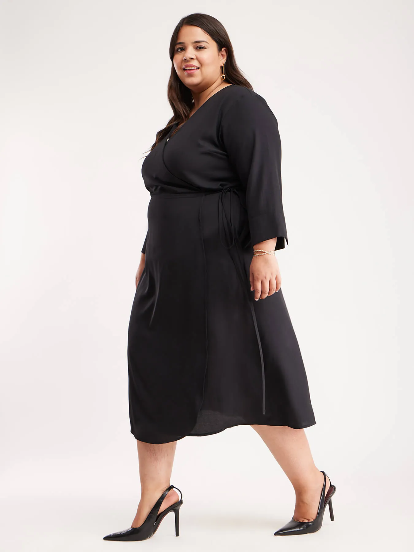 Solid Wrap Dress - Black