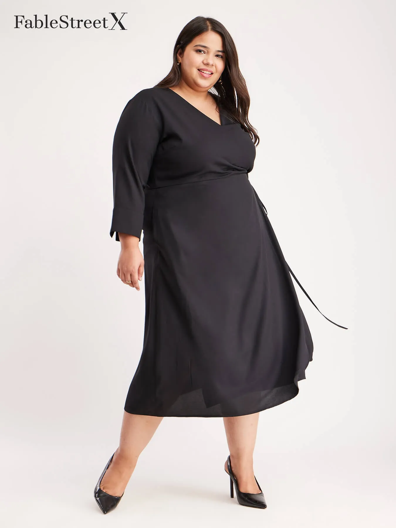 Solid Wrap Dress - Black