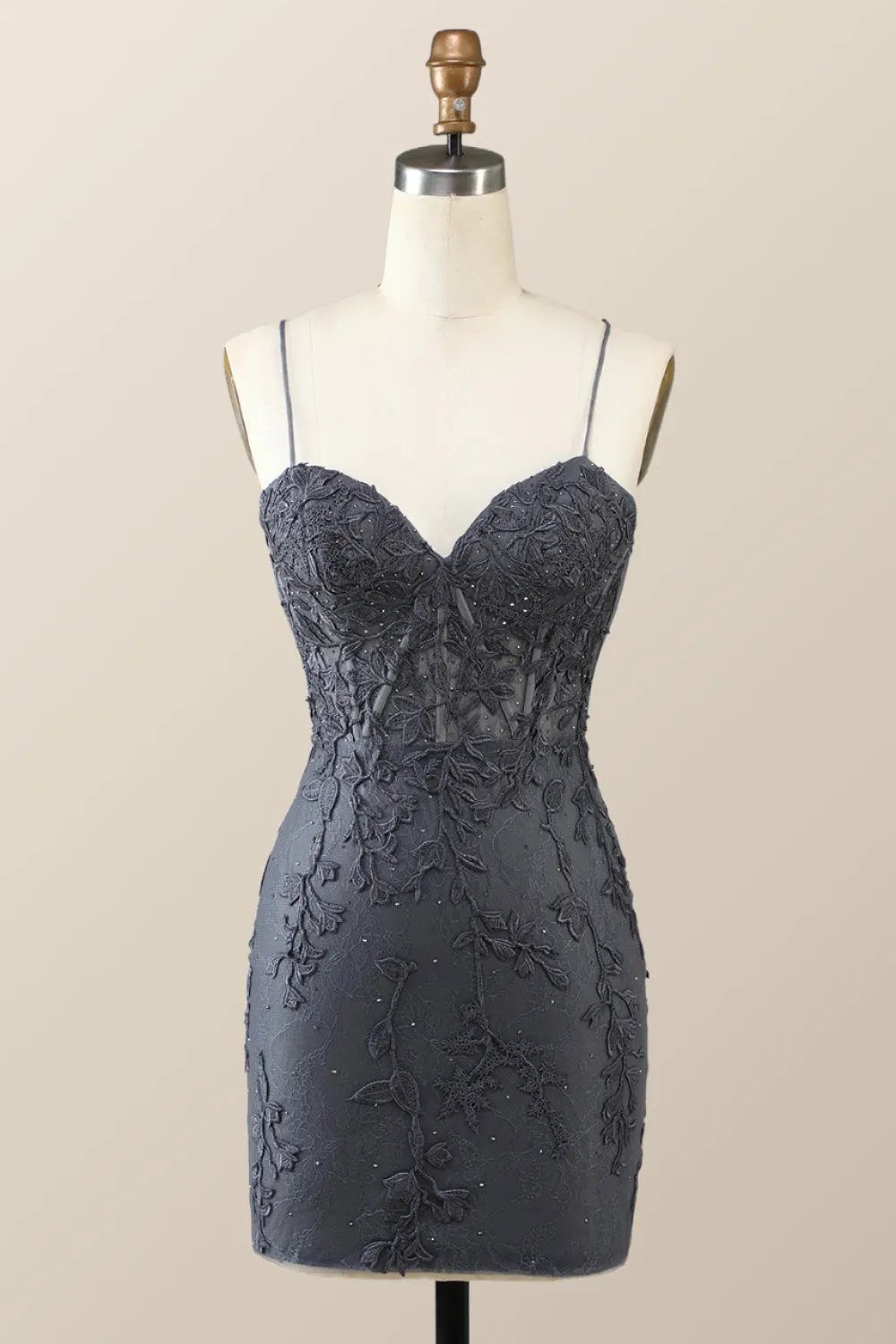 Spaghetti Straps Black Lace Bodycon Mini Dress