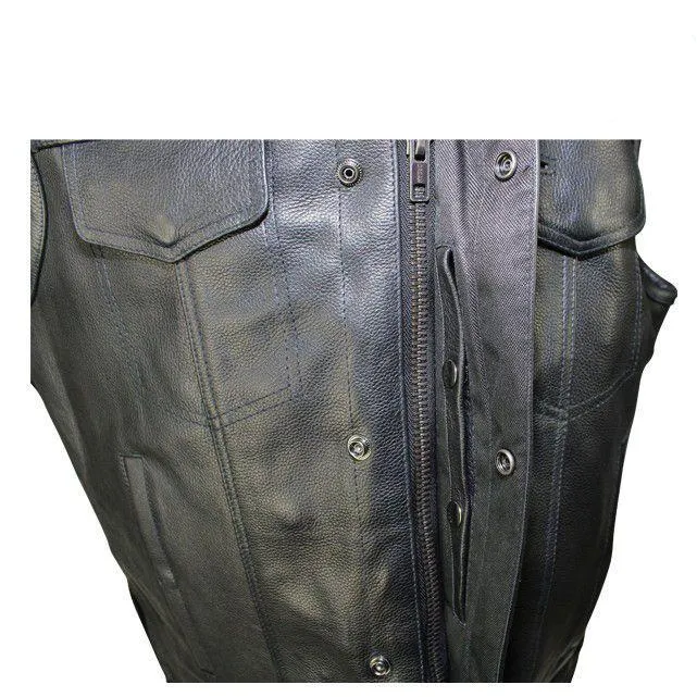 Split Cowhide Leather Vest With Gun Pockets, MV8030-ZIP-SS-DL