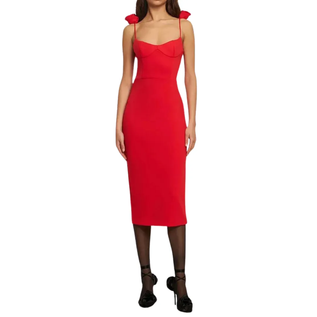 split three-dimensional rose sleeveless halter wrap dress