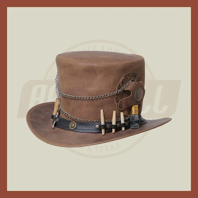 Steampunk Time Port Leather Brown And Black Classic Vinatge Style Top Hat