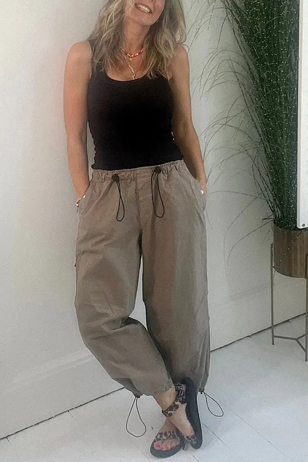 Street Style Drawstring Elastic Waist Pocketed Cargo Pants