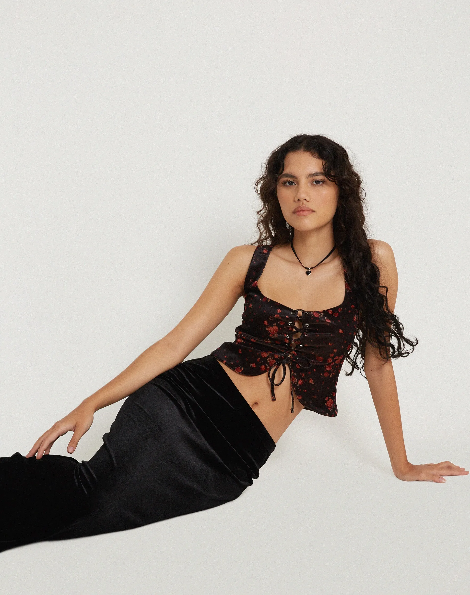 Taula Cropped Corset Top in Rose Cluster Velvet