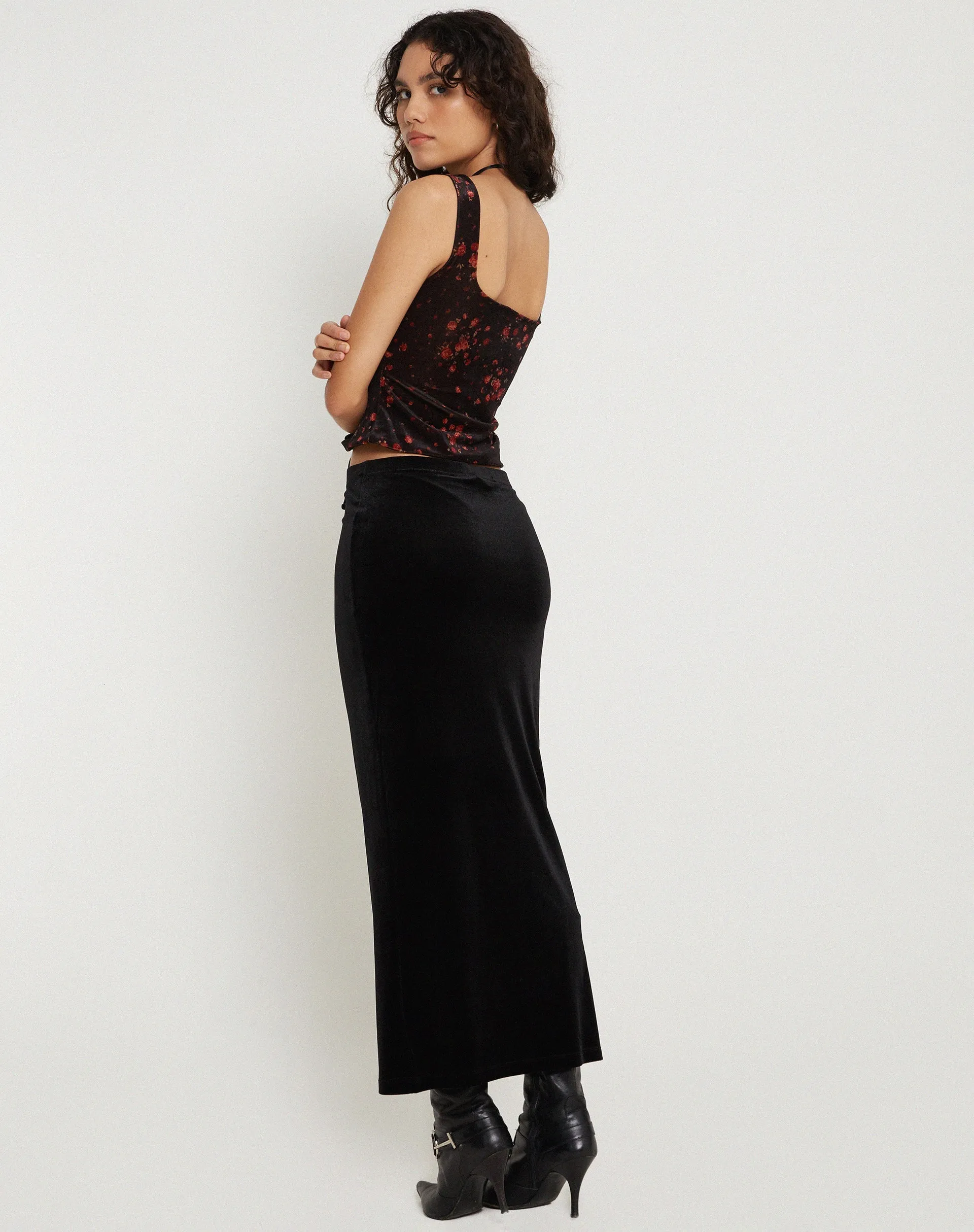 Taula Cropped Corset Top in Rose Cluster Velvet