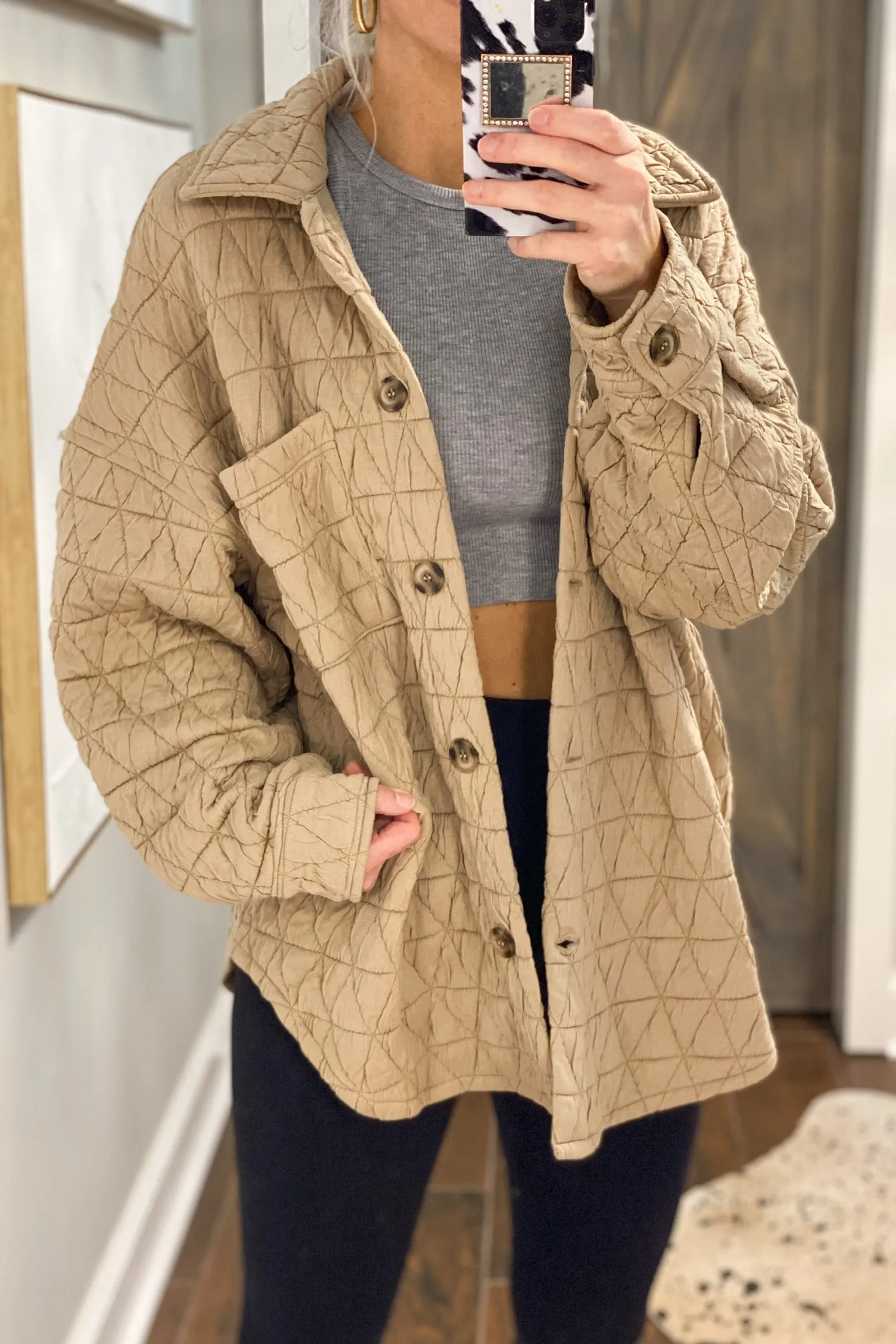 Taupe Quilted Shacket