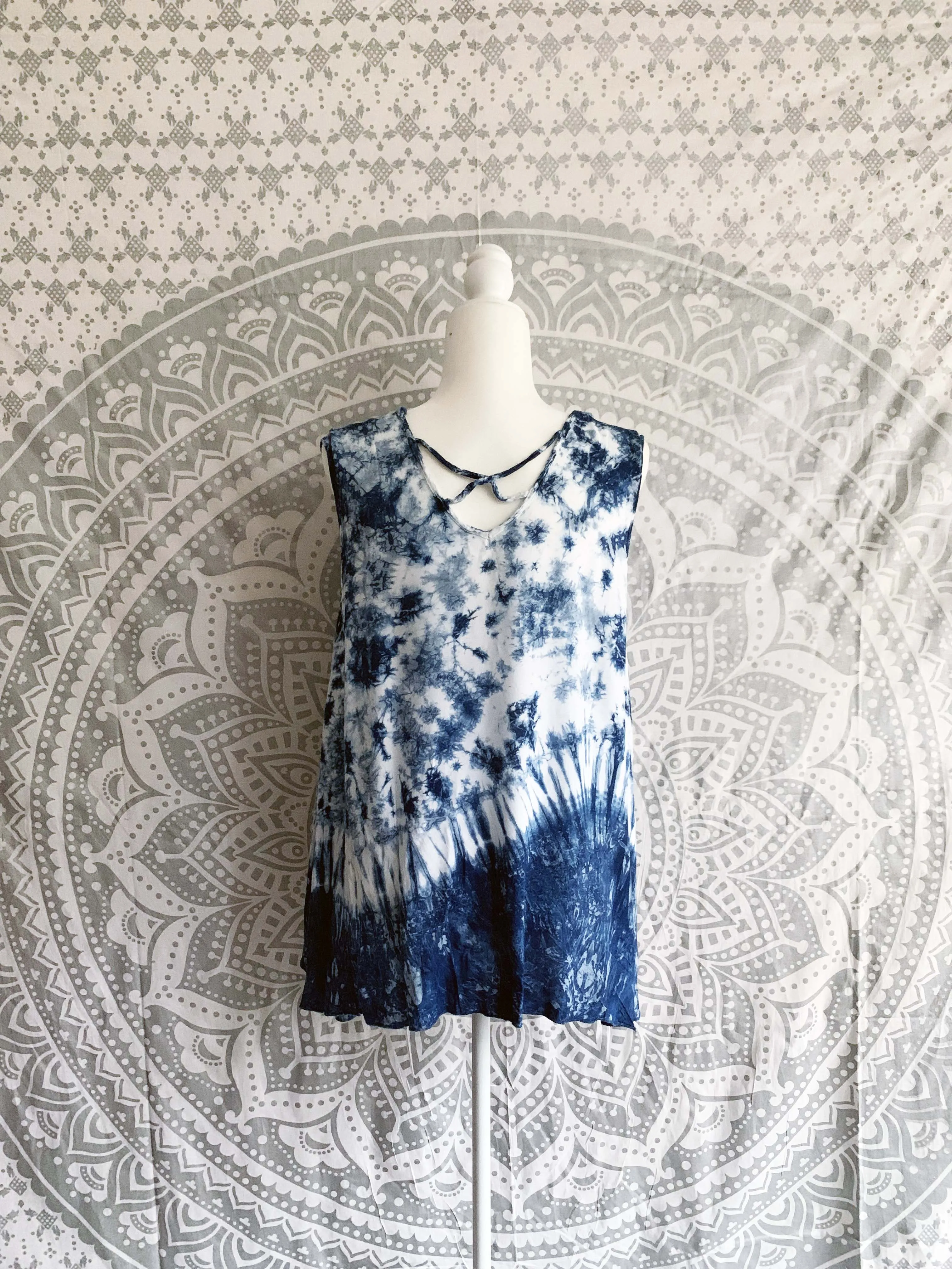 Tie Dye Rayon Sleeveless Top with Back Details