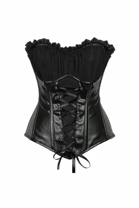 Top Drawer Black Faux Leather Lace-Up Steel Boned Corset