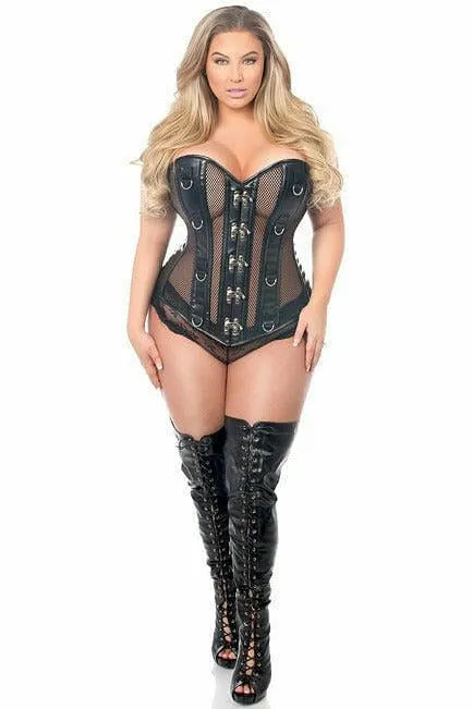 Top Drawer Faux Leather & Fishnet Steel Boned Corset