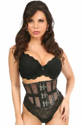 Top Drawer Fishnet & Faux Leather Steel Boned Mini Cincher w/Clasps