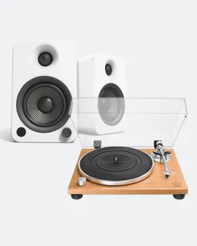 Turntable Package: Audio Technica – AT-LPW30TK Turntable (Bamboo) / Kanto YU6 Speakers (White)