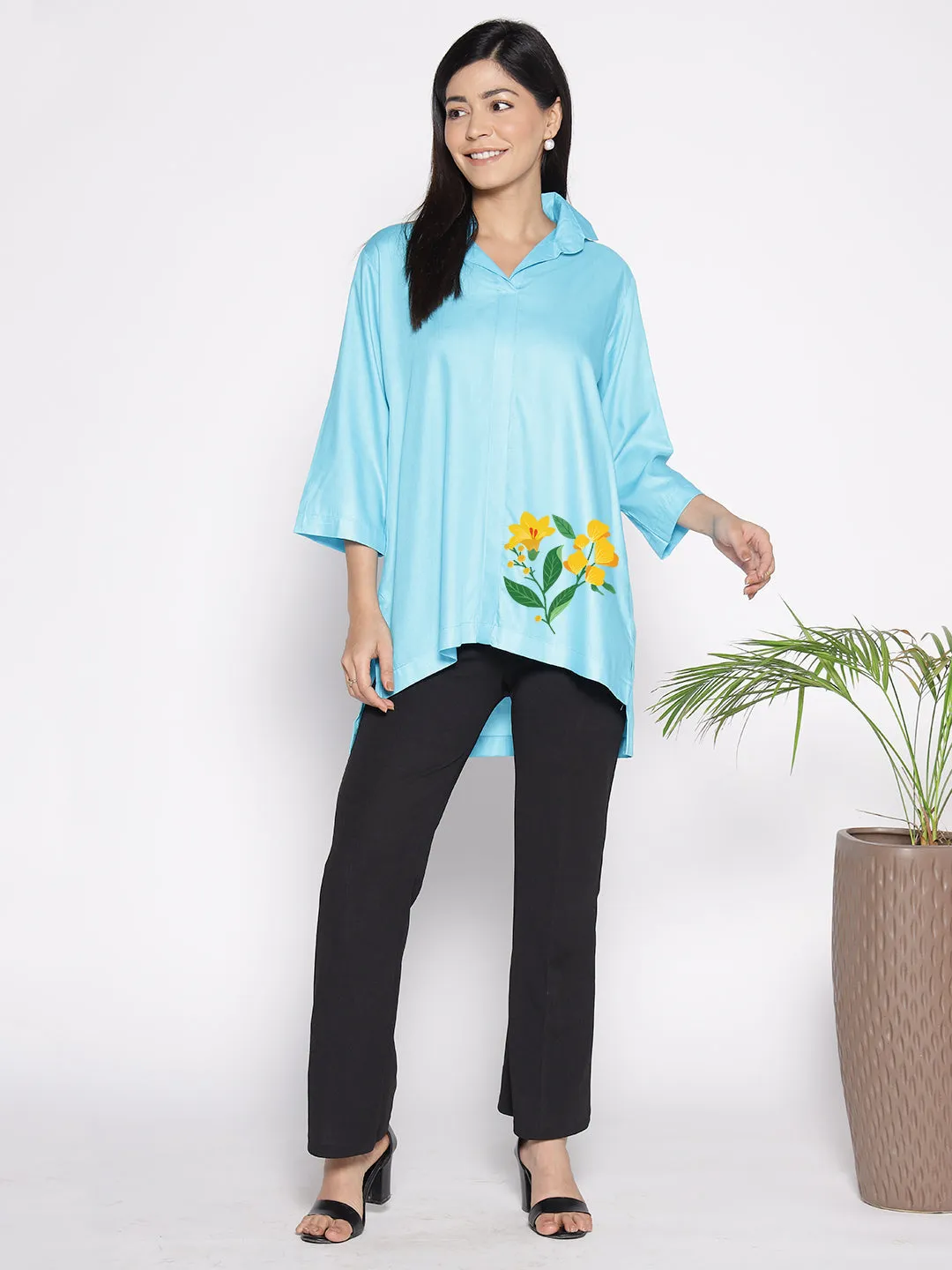 Turquoise Rayon ShirtTop - Narciso