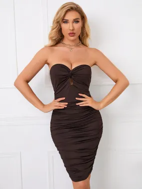 Twist Front Ruched Tube Bodycon Dress