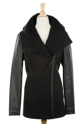 Vena Leather Sleeved Coat With Detachable Hood