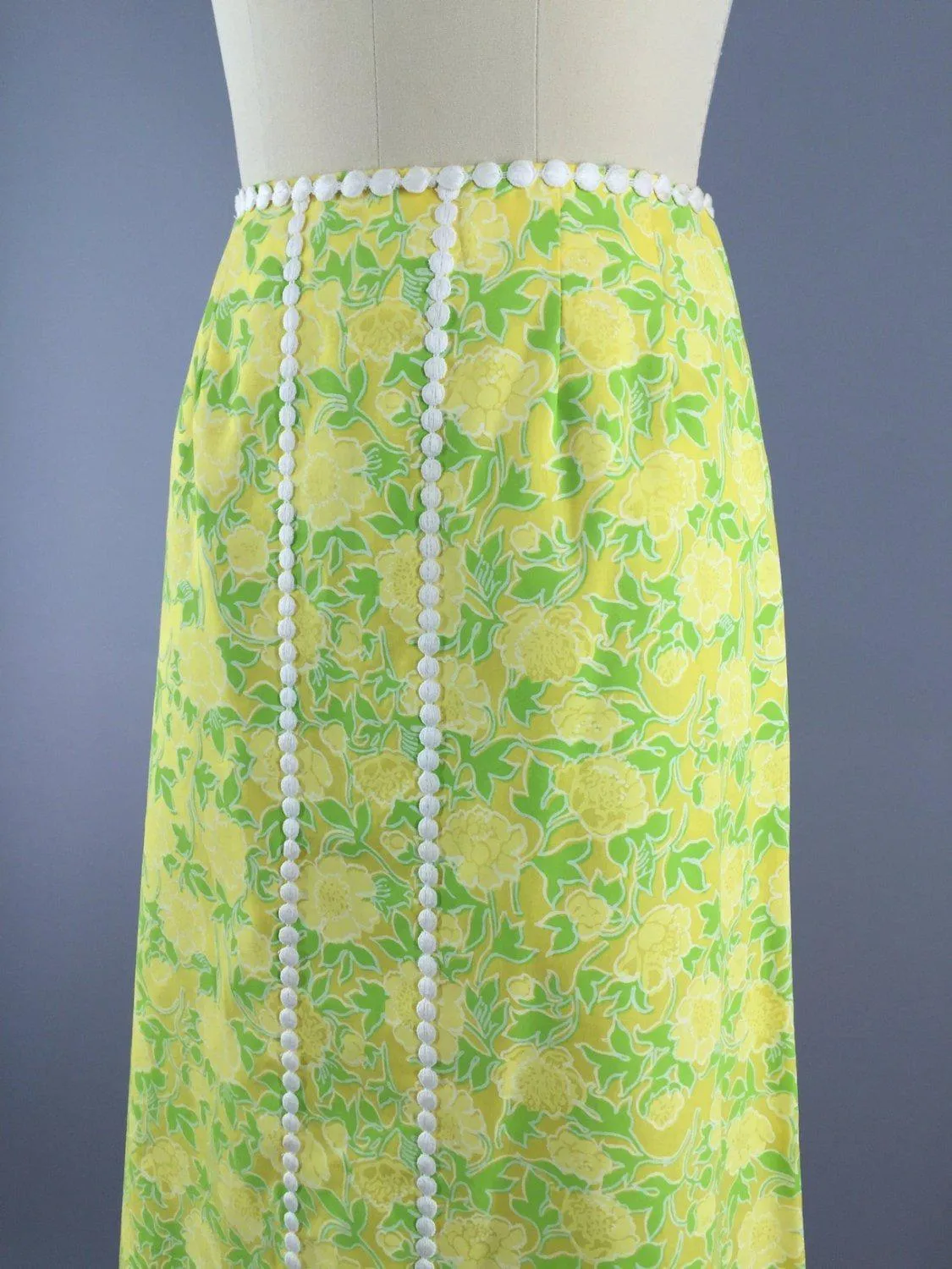 Vintage 1960s Lilly Pulitzer Maxi Skirt / Yellow Floral Print