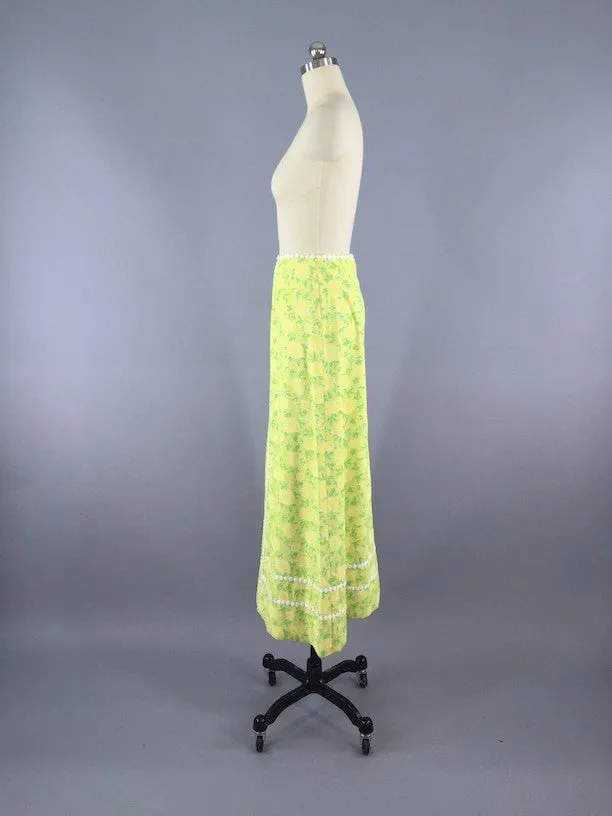 Vintage 1960s Lilly Pulitzer Maxi Skirt / Yellow Floral Print