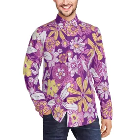 Vintage 70s style shirt, Retro Shirt Men, Purple Floral Shirt Men, Hippie Shirt Men, Purple Shirt Men, 70s Shirt Men, 70s inspired shirt