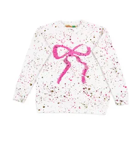 Vintage Havana Girls Splatter Bow Oversized Crew Sweatshirt