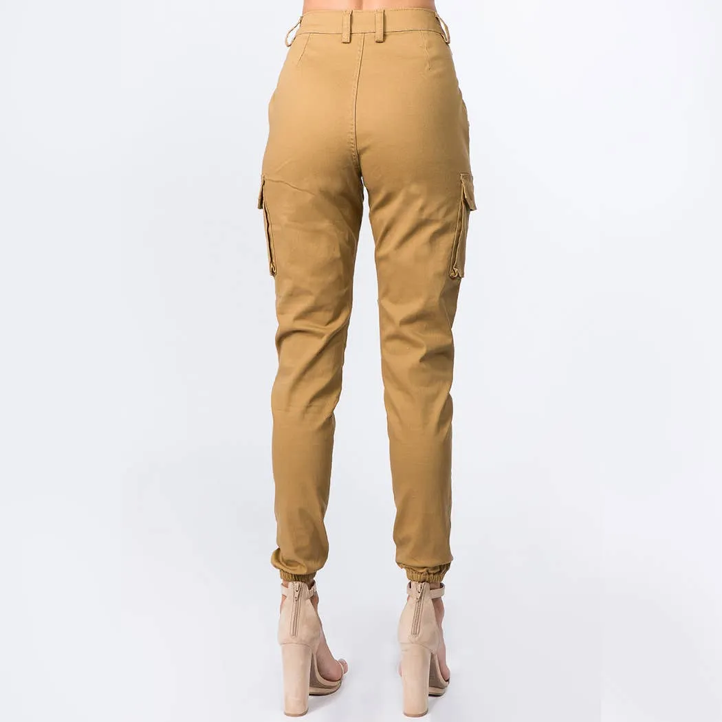 Waist Tie Jogger Cargo Pockets Timber