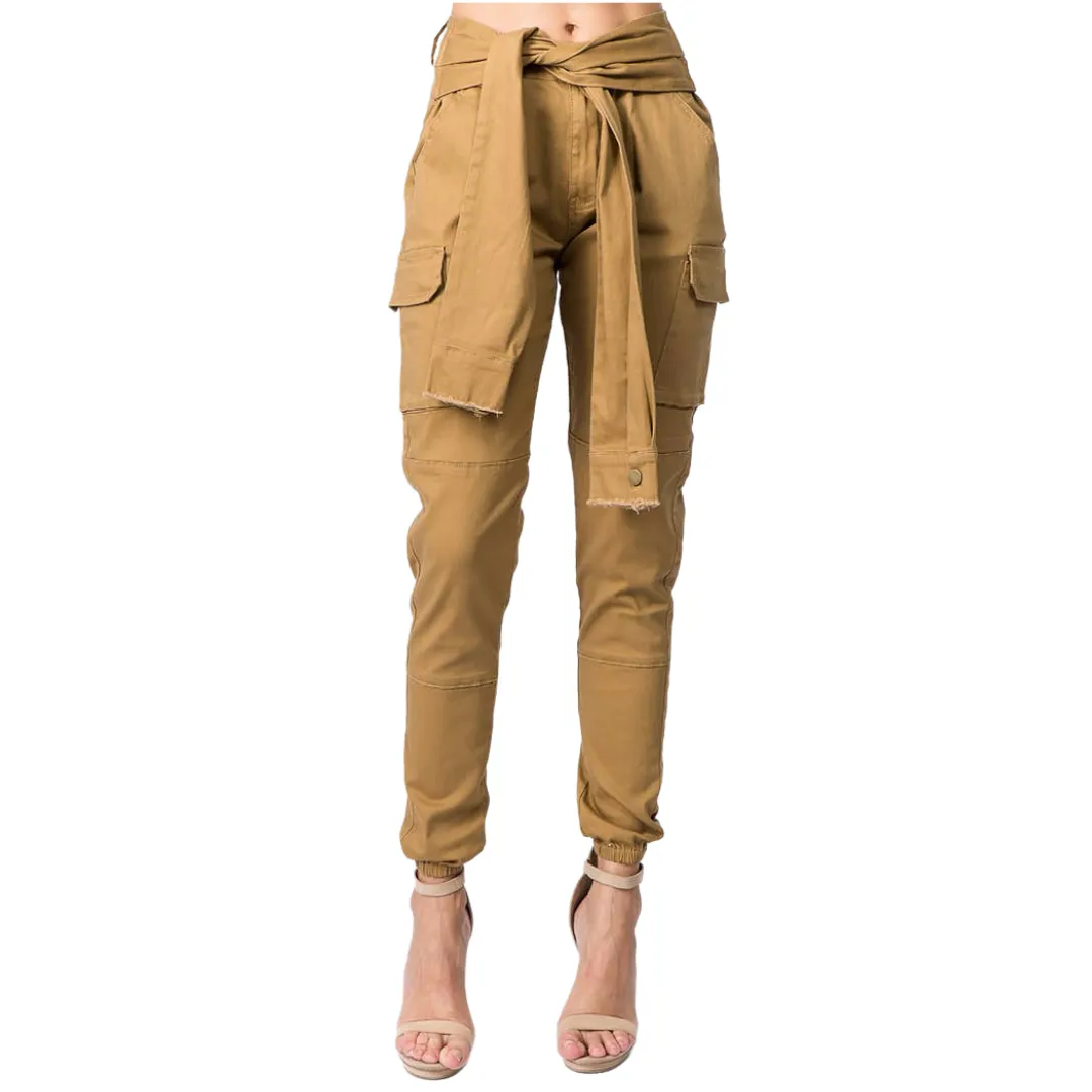 Waist Tie Jogger Cargo Pockets Timber