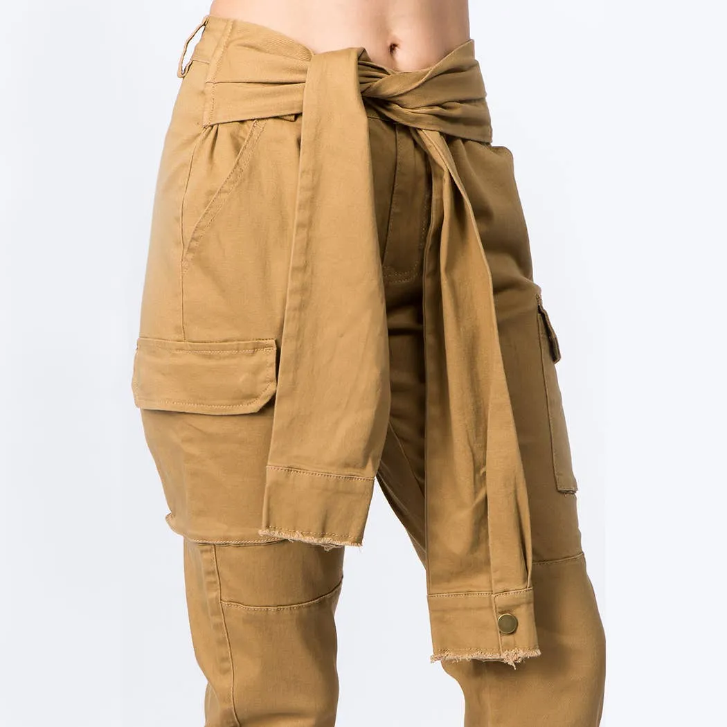 Waist Tie Jogger Cargo Pockets Timber