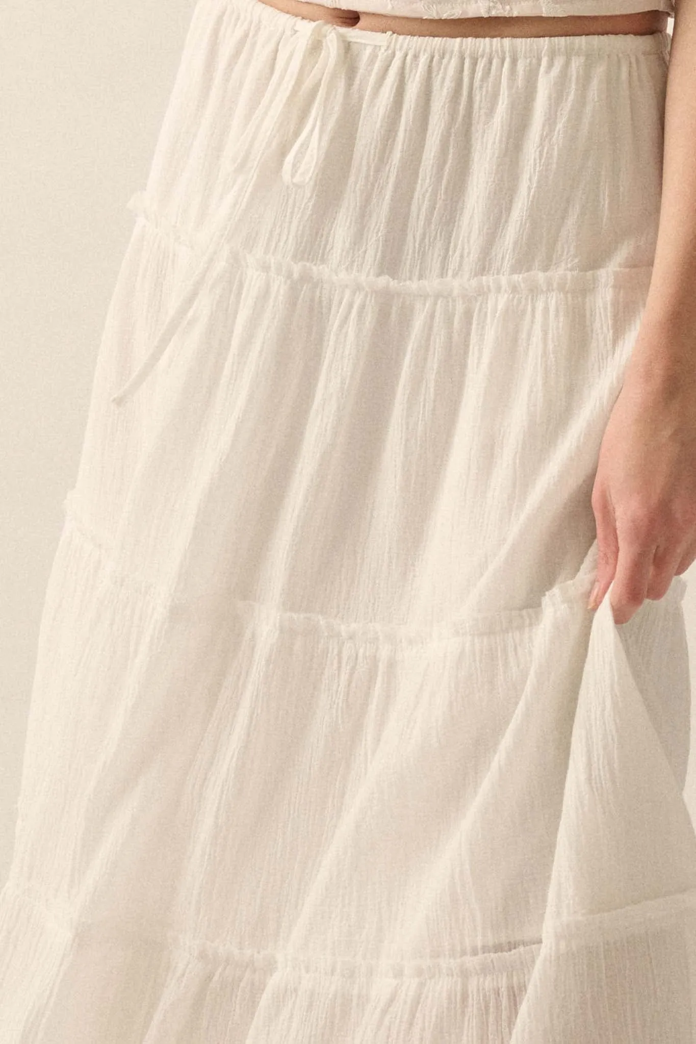 Washed Ashore Raw-Edge Tiered Ruffle Maxi Skirt