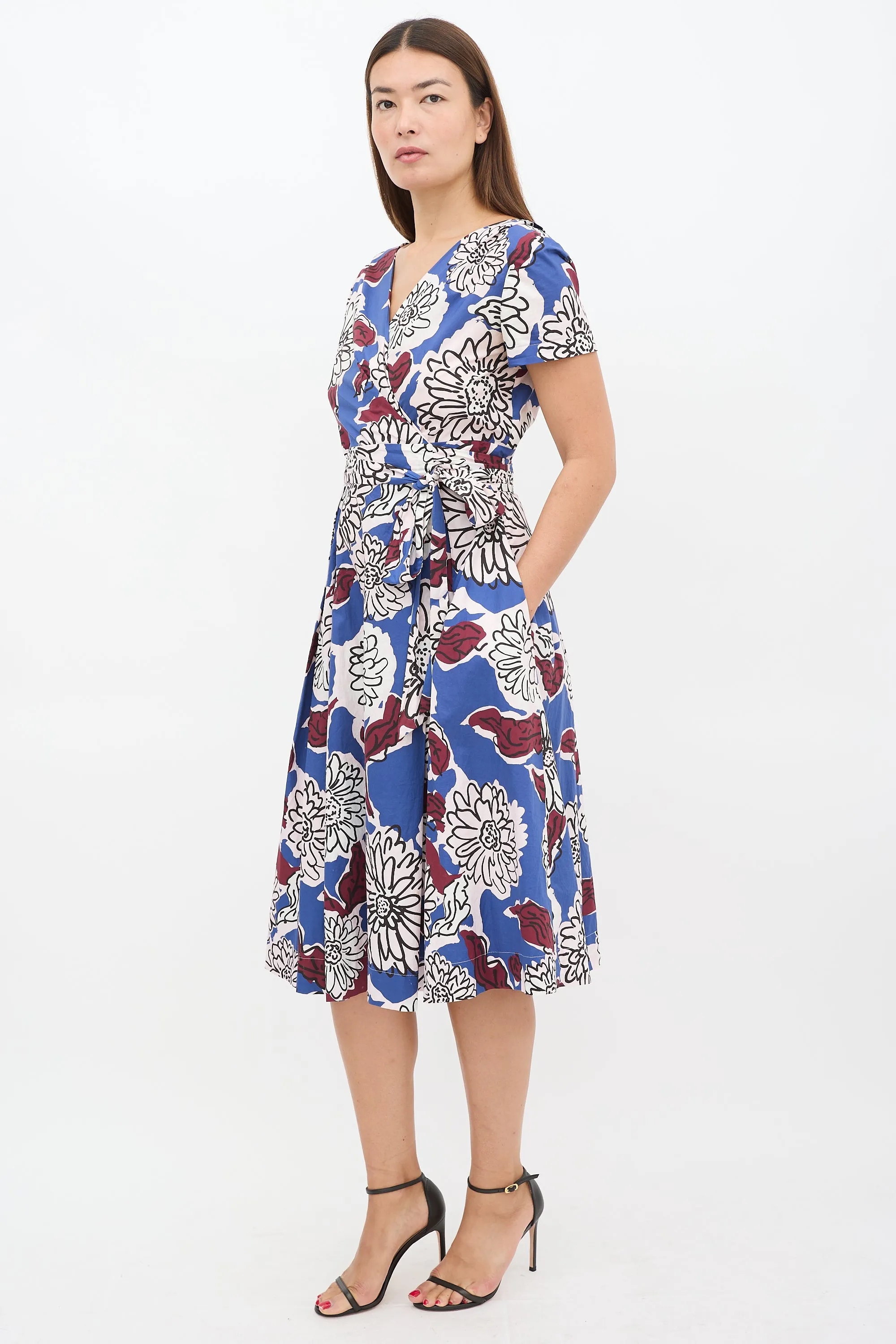 Weekend Blue & Multicolour Floral Faux Wrap Dress