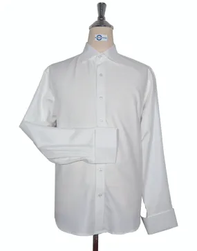 White Cotton Twill Spread Collar Shirt