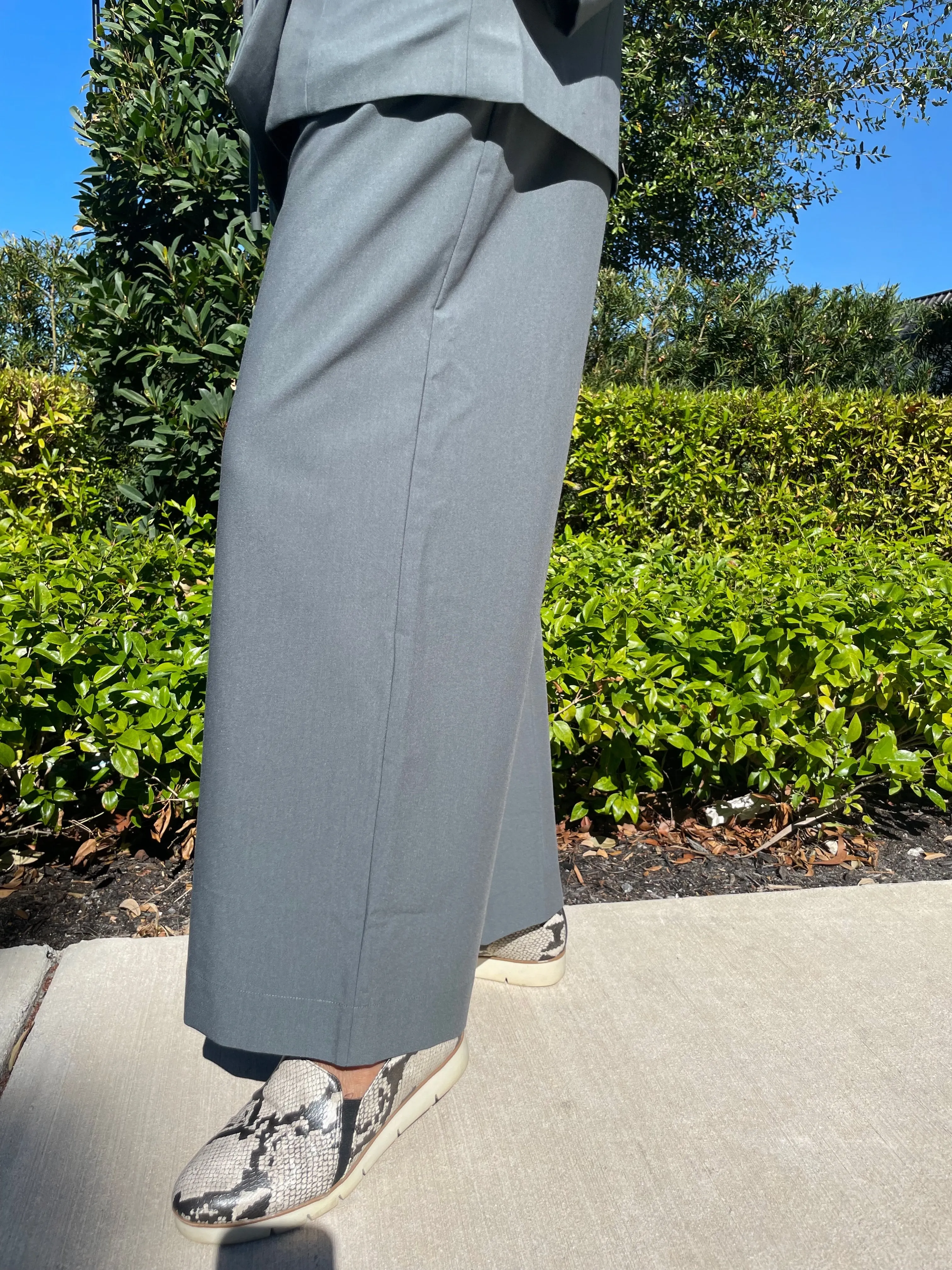 Wide Leg Pull-On Pants - Slate